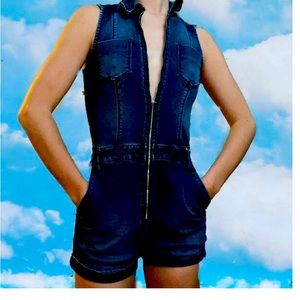 Dark blue denim romper